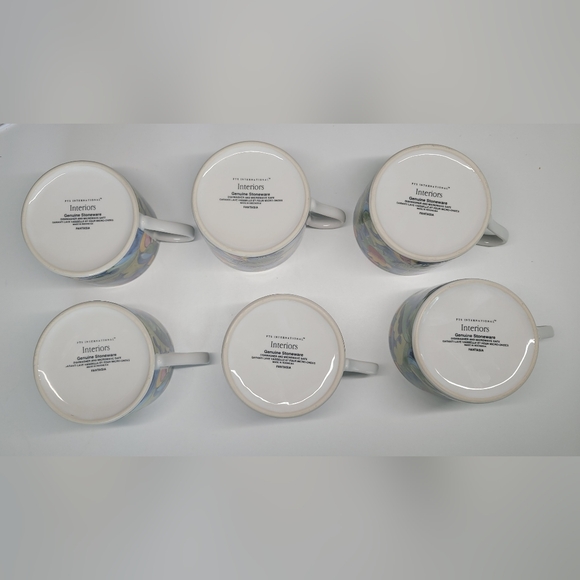 Set of 6 Vintage PTS International Fantasia Mosaic Floral Stoneware Cups 2.5" - Picture 6 of 9